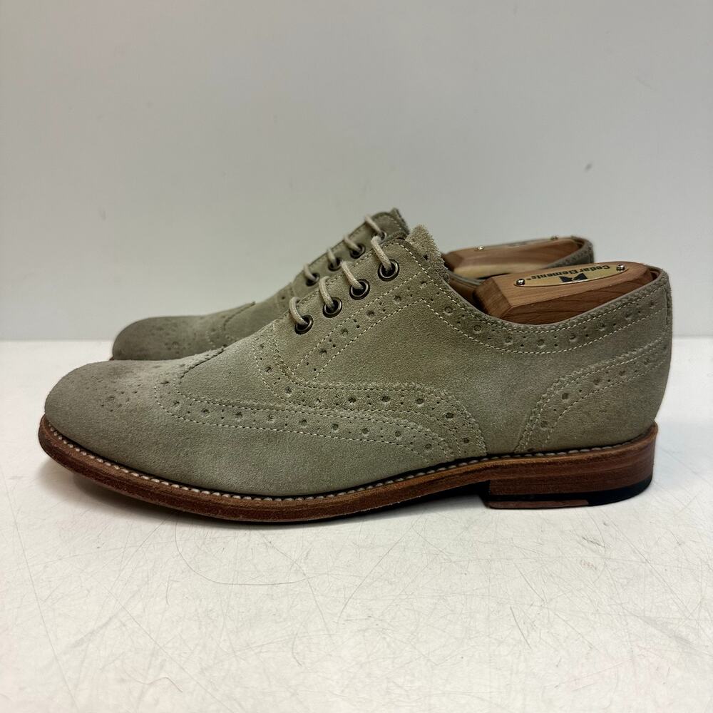 VGUC Grenson Stanley Suede Oxford Wingtip Brogue Tan Mushroom Gray UK 5 US 6 D